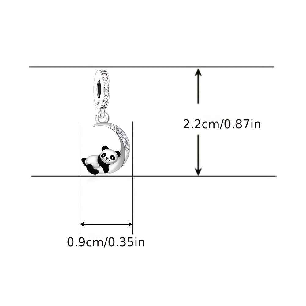 925 Sterling Silver Panda Moon Shaped Pendant for DIY
